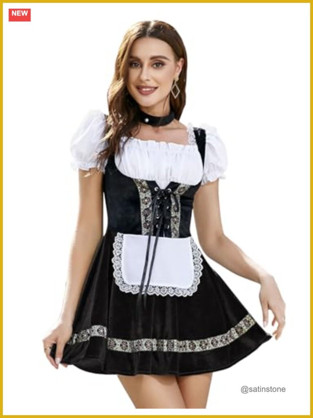 Women's Oktoberfest Dirndl Dress Velvet One Piece Bavarian